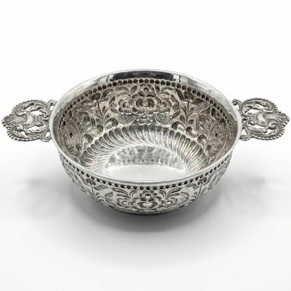 Antique Dutch .934 Silver Brandewijnkom Brandy Bowl Repousse Friesland c.1890